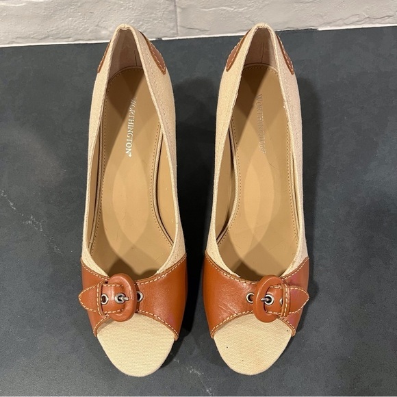 NEW Worthington sz 8 tan and brown spectator peeptoe pumps - Picture 9 of 16